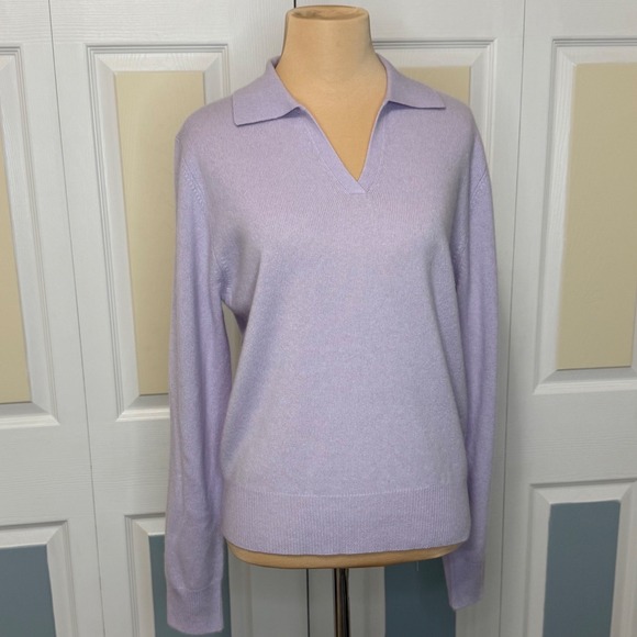 Lord & Taylor Sweaters - Lord & Taylor Lavender 100% Cashmere Polo V-Neck Sweater Womens Medium RN 13711